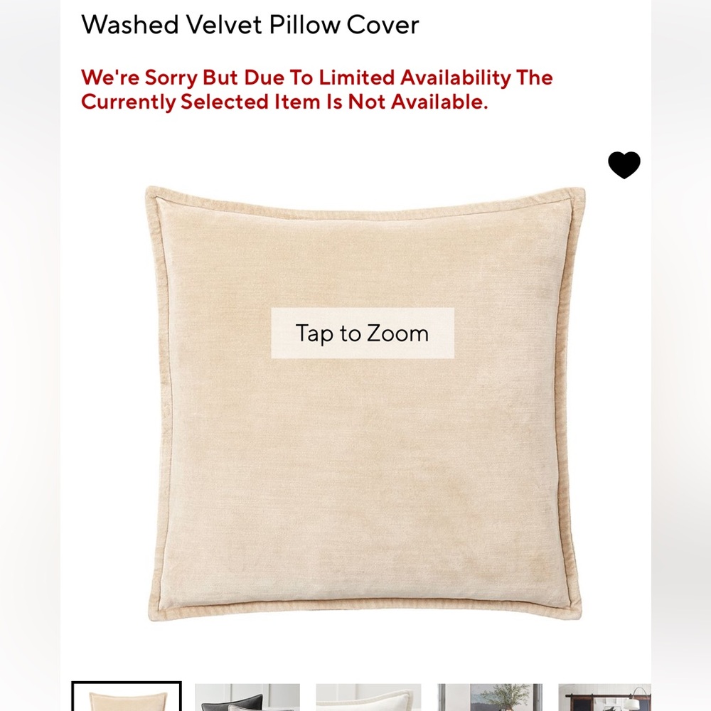 New Pottery Barn Washed Velvet Pillow Cover, Lambswool (Light tan), 24”